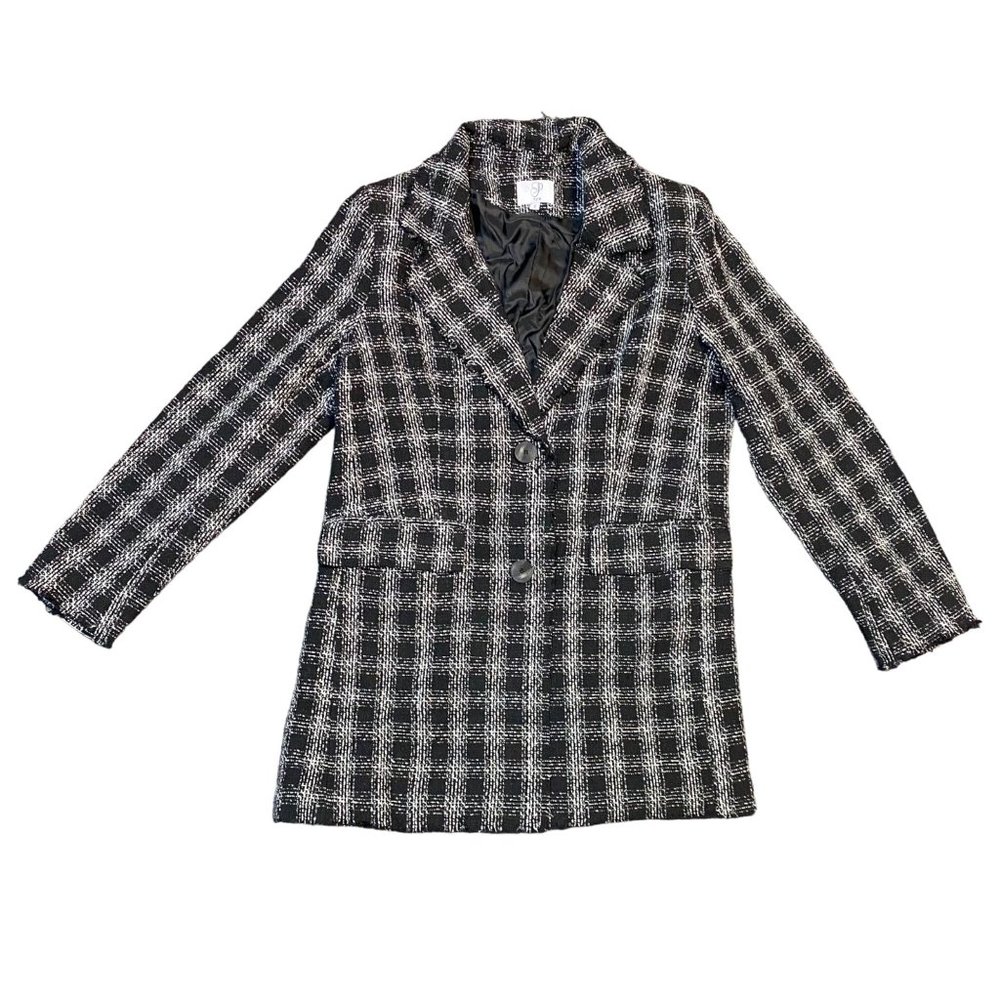 PLM Women’s Black Plaid Tweed Coat Jacket Size M New
